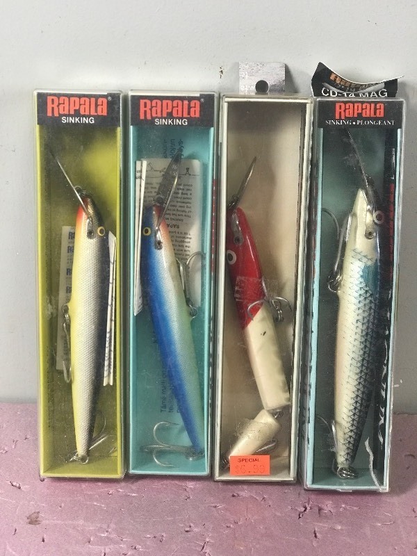 Lot of 4 Large Rapala Fishing lures in Boxes