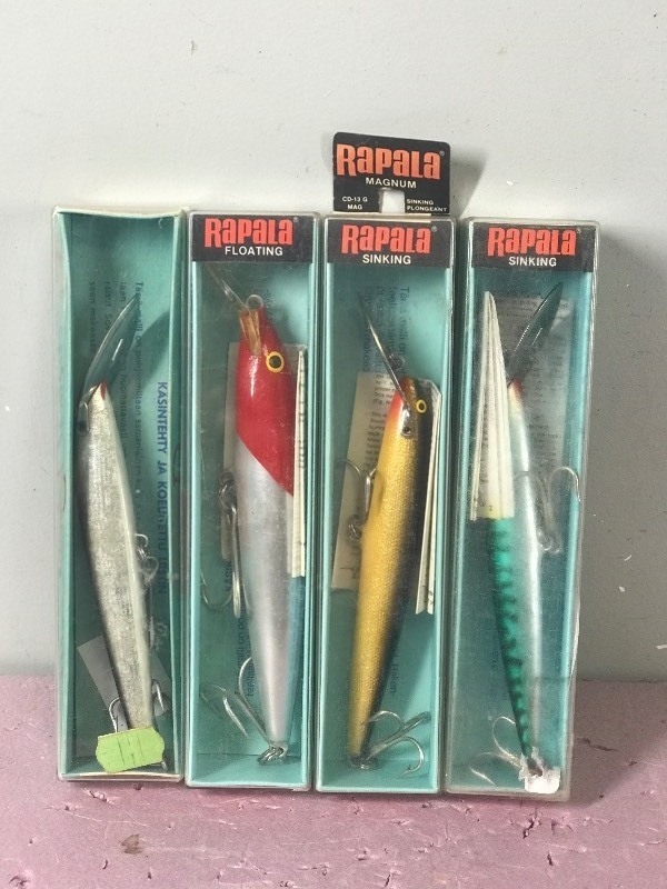 Lot of 4 Large Rapala Fishing Lures in Boxes