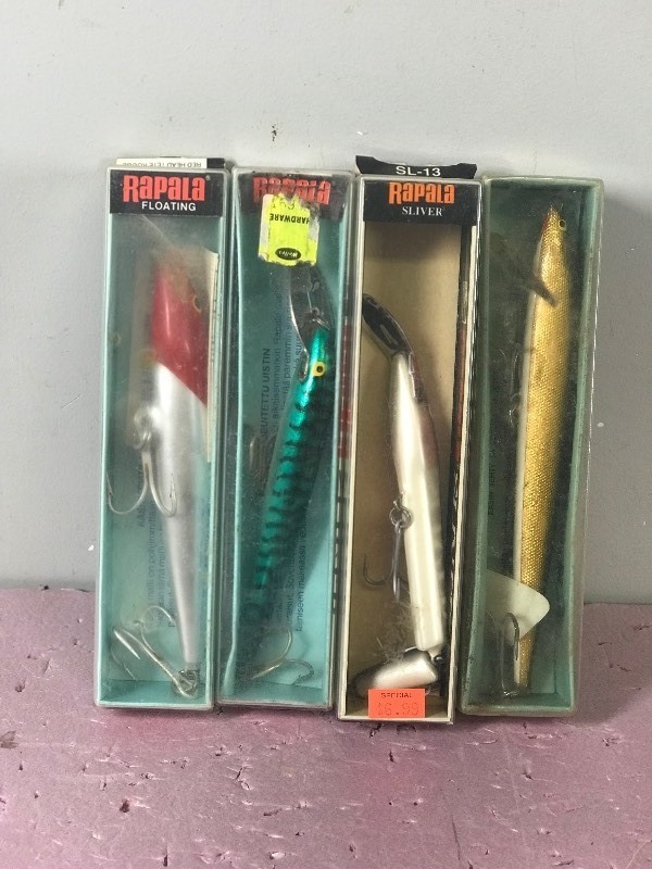 Lot of 4 Large Rapala Fishing Lures in Boxes
