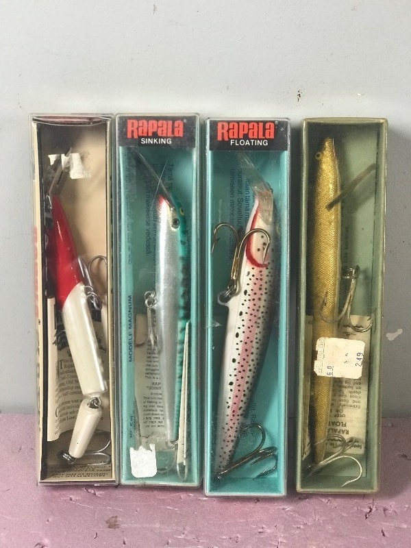 Lot of 4 Large Rapala Fishing Lures in Boxes