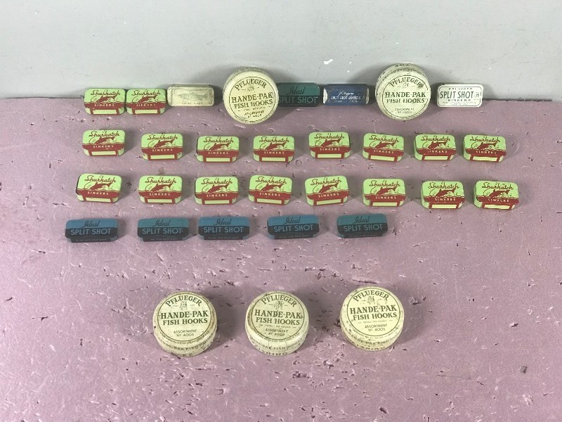 Lot of Vintage Tin split Shot & Hook Containers