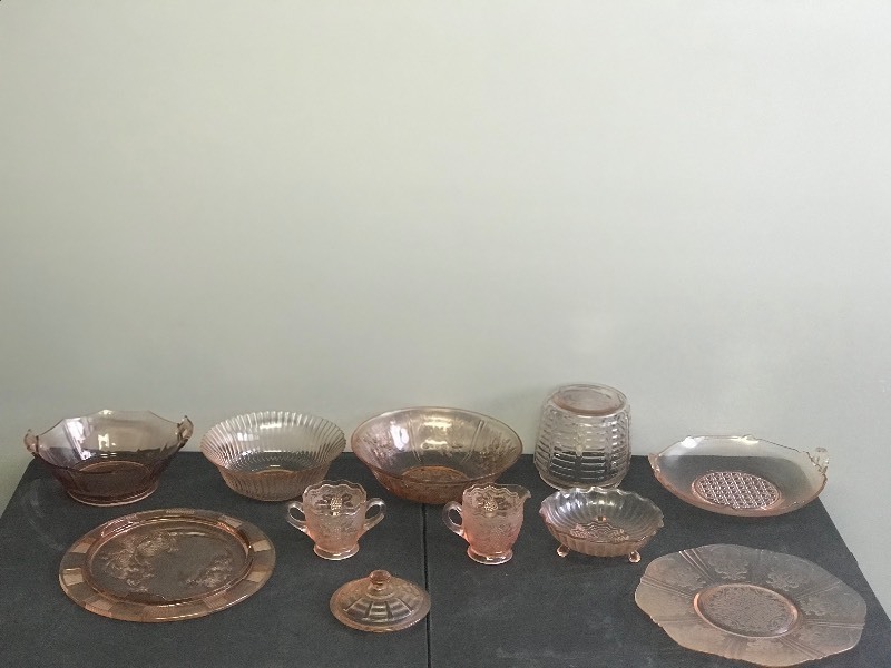 Lot of Pink Depression Glass and More - Bowls - Platters - Creamer - Sugar and More