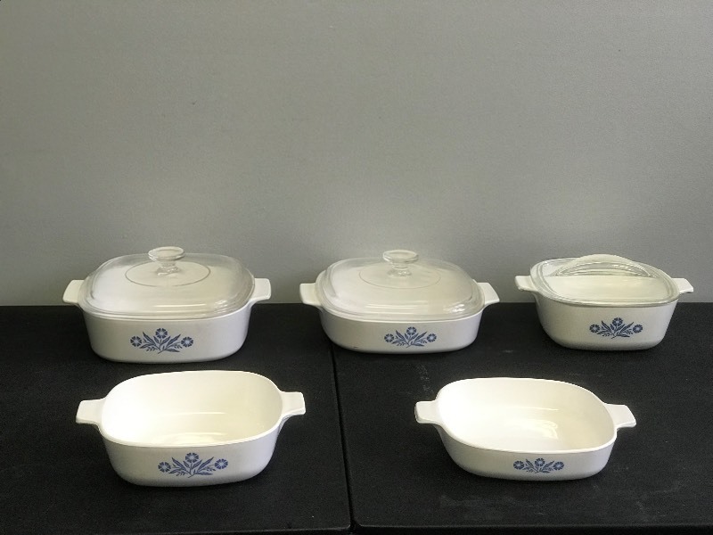 Lot of 5 Vintage Corning Ware Casserole Dishes