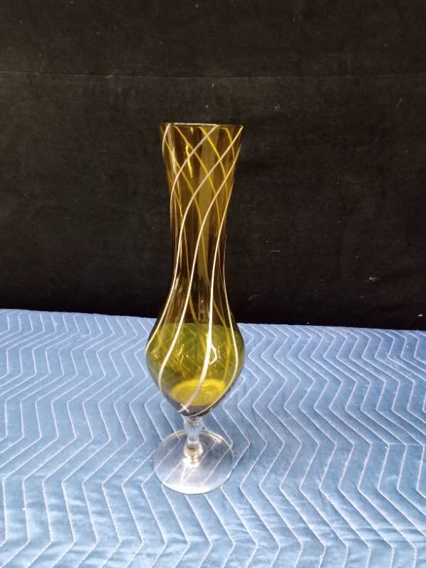 Vintage tall italian amber Emboli Striped Glass vase