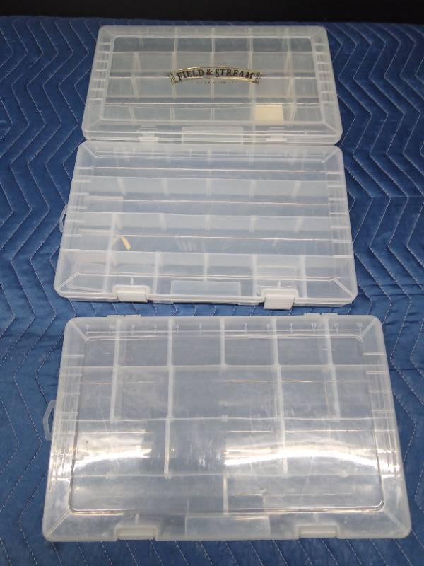 2 Tackle boxes and 1 field & Stream tackle box