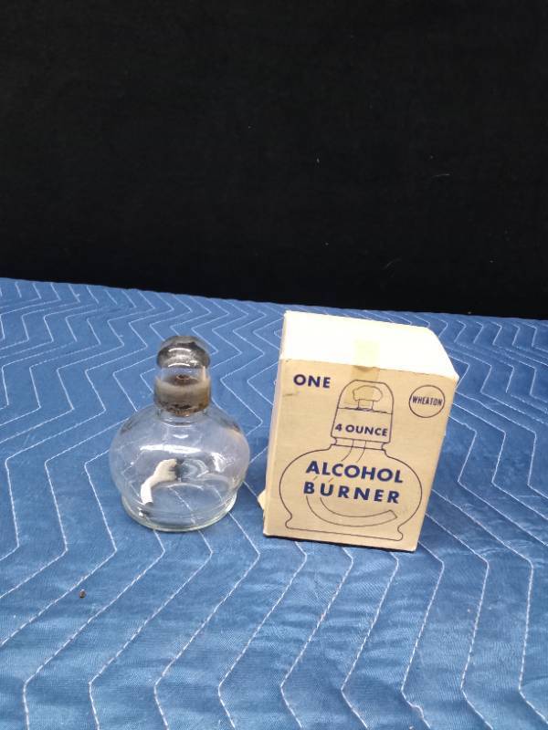 Vintage Wheaton Scientific alcohol burner with glass cap