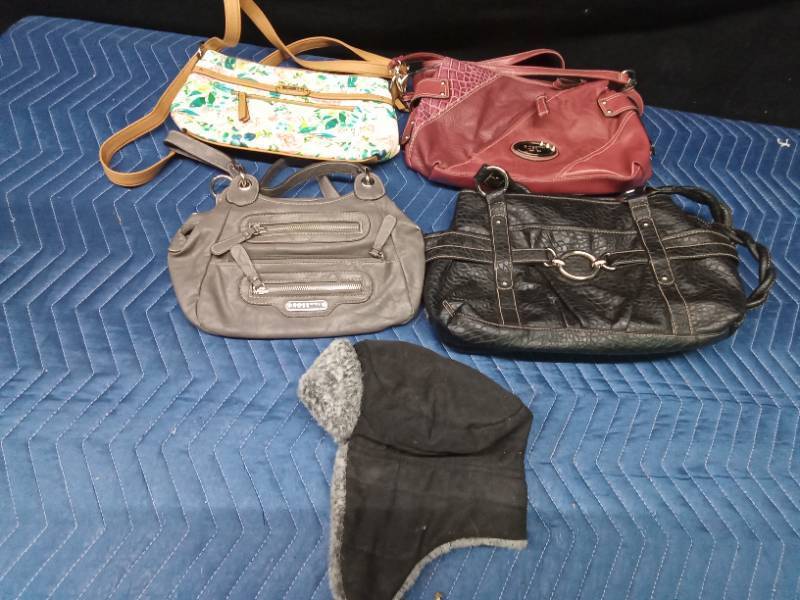 3 Rosetti purses and 1 other purse and a hat