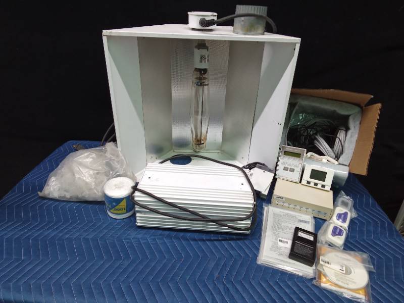 Growing light with calibration system, power converter box and branch clips with twine