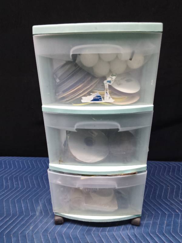 3 Drawer organizer cart on wheels full of craft supplies