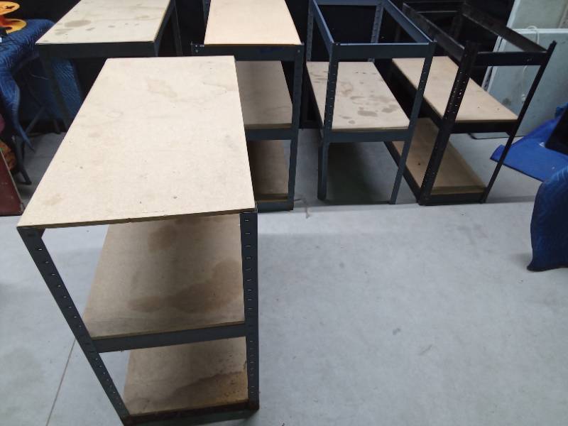 5 Metal floor shelves with wood shelves