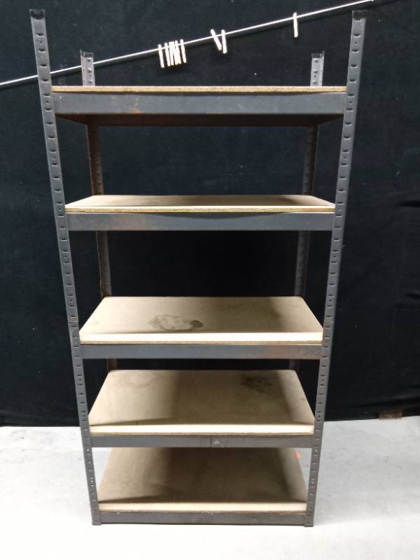 5 Tier metal floor shelf with wood shelves