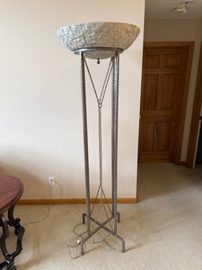 Stone Mosaic Bowl Floor Lamp on Hammered Iron Stand