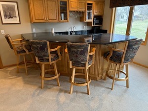 Bar Stools - Counter Height, Oak Frame, Tapestry Upholstery (Lot of 4)