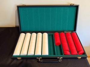 Poker Chip Set in Case - White & Red Chips, Green Felt Interior