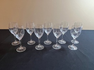 Crystal 7 Wine Glasses - English Cut-Glass with Leaf Pattern (Lot of 9)
