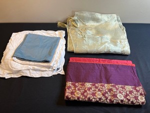 Vintage Textile Linen Collection Velvet Panels Runner, Damask & Lace with Tassels Table Covering & Misc Linens