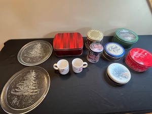 Assorted Christmas Tins & Mugs - Holiday Metal Decor Collection
