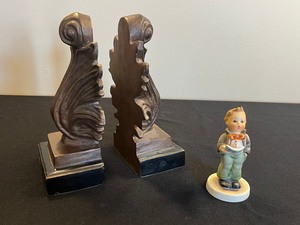 Goebel West Germany Porcelain Figurine - Boy with Curved White Sheet & Pair of Bookends