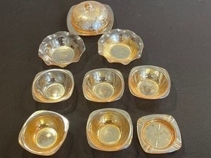 Amber Iridescent Jeannette Depression Glass Lot of Misc Bowls - Vintage Set