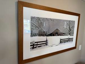 Bob Timberlake Snowy Farm Barn Print in Wood Frame with White Mat