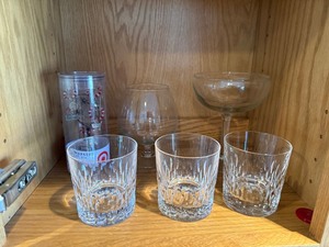 Crystal Cut Glassware Set - 3 Tumblers, 1 Coupe Glass, 1 Brandy Snifter