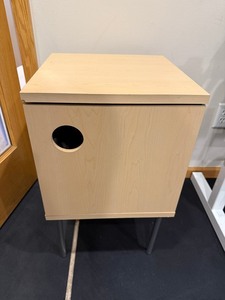 Wooden Cabinet with Circular Front Hole on Metal Legs - Light Finish