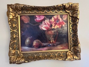 Shari White Floral Still Life - Oil Painting, 20.5 x 18 in, Ornate Gold Frame