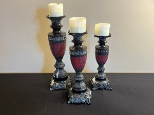 Ornate Black & Red Crackle Candelabras (Lot of 3)