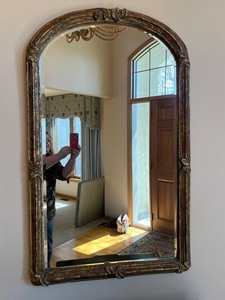 Antique Style Gilded Arch Mirror - 44 in H x 28 in W - Carved Leaf Detail