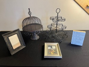 Bird Cage Cake Plate on Pedestal & 3-Tier Cupcake Stand, 2 Frames & Inspirational Sign