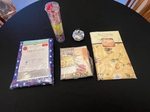 Vinyl Tablecloths Lot Kemp & Beatley Napa 70in Round Garden Diary 70in Round Huntington Star Pattern 60x84in Oblong