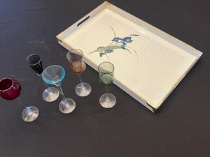 OTAGIRI Lacquerware Tray with Iris Design, 5 Colored Cordials, Nike Lunch Box