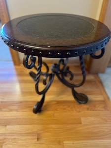 Round Black Iron Table - 26 in Diameter - Ornate Scrollwork & Studded Rim