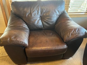 Brown Leather Armchair - 35 in H x 49 in W x 39 in D