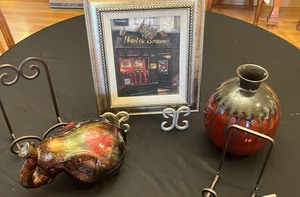 Marshalls HomeGoods 3-Piece Decor Lot Framed Hotel de Beaune Print & Ceramic Vase & Elephant Figurine