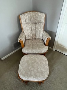 Dutailier Glider Chair with Ottoman - Floral Beige Upholstery
