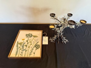 BP Home Framed Floral Embroidery Artwork & Beaded Crystal Candle Holder