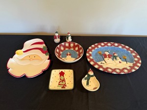 Ceramic Christmas Plate Set - Santa Face Plate, Tree Plate, Plaid Snowman Plate, Snowman Bowl