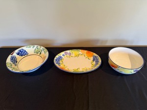 Ceramic Fruit Bowls - Set of 3, Grape & Citrus Motif - 1 Bizzirri Made in Italy