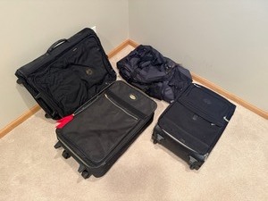 Black Travel Luggage Set - 2 Rolling Suitcases, Garment Bag, Carry-On
