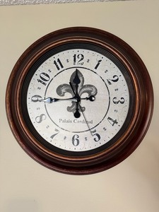 Palais Cardinal Wall Clock with Fleur-de-lis Dial - Vintage Round Brown Copper Frame