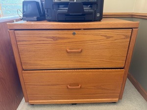 Wood 2-Drawer File Cabinet with Lock - Oak Finish - contents NOT inc