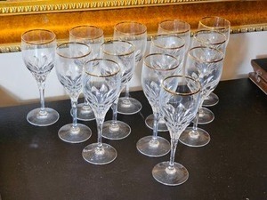 Gorham Gold Rim Wine Crystal Service for 13  8