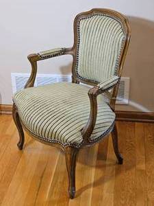 Carved Frame Louis XV Accent Chair Stripped Upholstery
