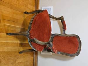 Carved Frame Louis XV Accent Chair Corduroy Upholstery