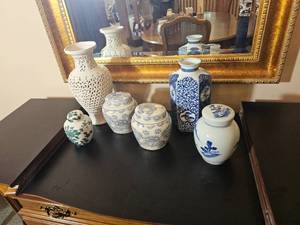 Collection of Oriental Ginger Jars and D�cor Vase White & Blues