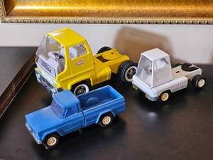 Series of Tonka Yellow Gas Turbine Semi-Truck Cab, NO. 90 Livestock Van Cab & NO. 52030 Jeep Truck
