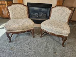 Stunning County French Bergere Chairs with Damask Upholstery