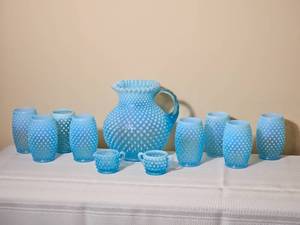 Fenton Blue Opalescent Pitcher and Glasses Set (8 Count)