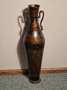 Large Decorative Metal Floor Vase Urn with Dual Handles Height 28